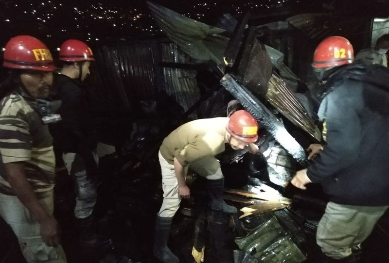 Fire personnel at fire site in Lower Officer Hill Colony, Kohima on January 13. (Photo Courtesy: Fire & Emergency Services, Nagaland) 